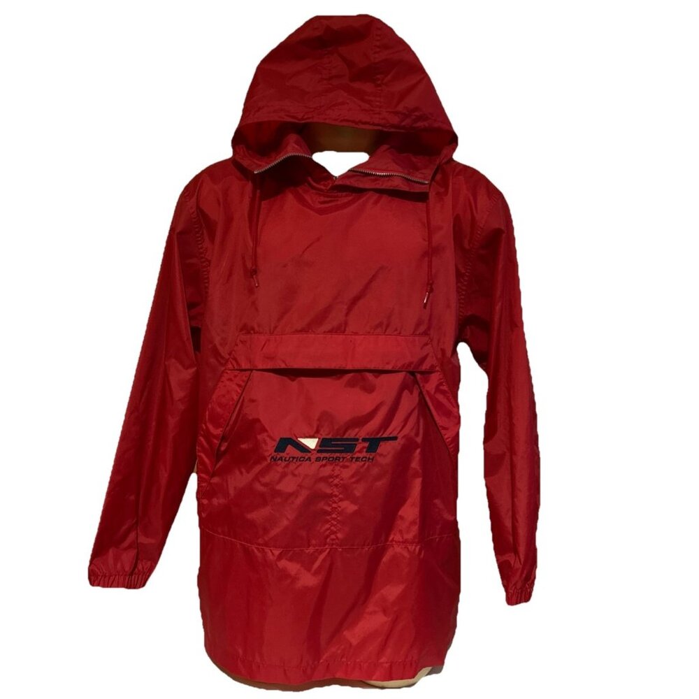 Vintage Nautica Packable Windbreaker Sport Tech Mens M Hooded Red
